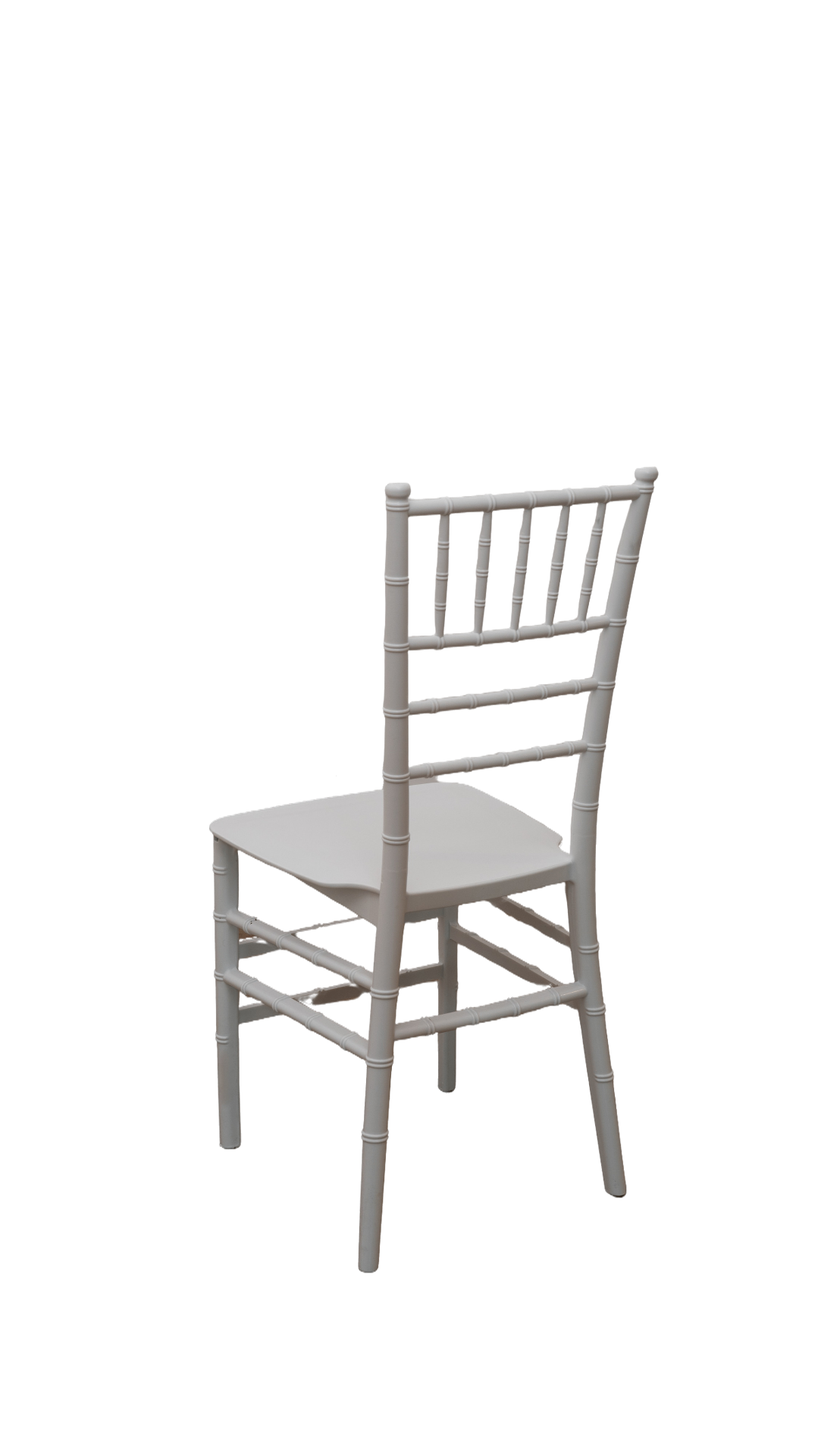 Chiavari Tiffany Stuhl in Weiß, Rückansicht — klassische Streben und helle Optik