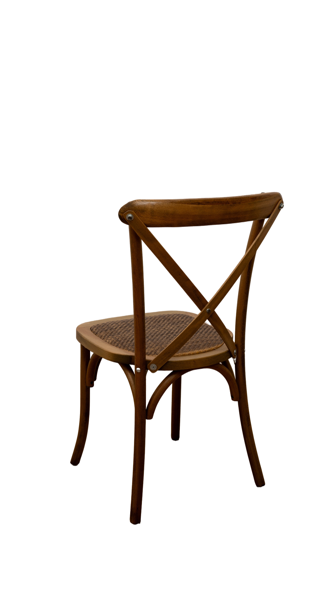 Cross Back Chair, Rückansicht — markante Kreuzlehne und handgeflochtene Rattansitzfläche