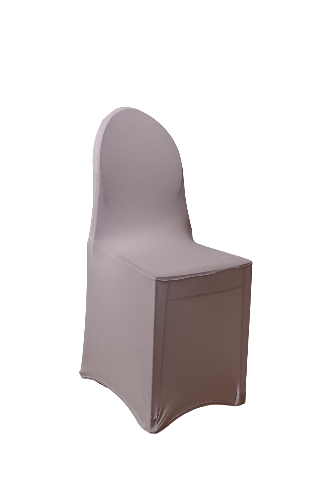 Ghost Chair mit altrosa Stretchhusse, leicht schräge Ansicht — fließender Sitz der Husse