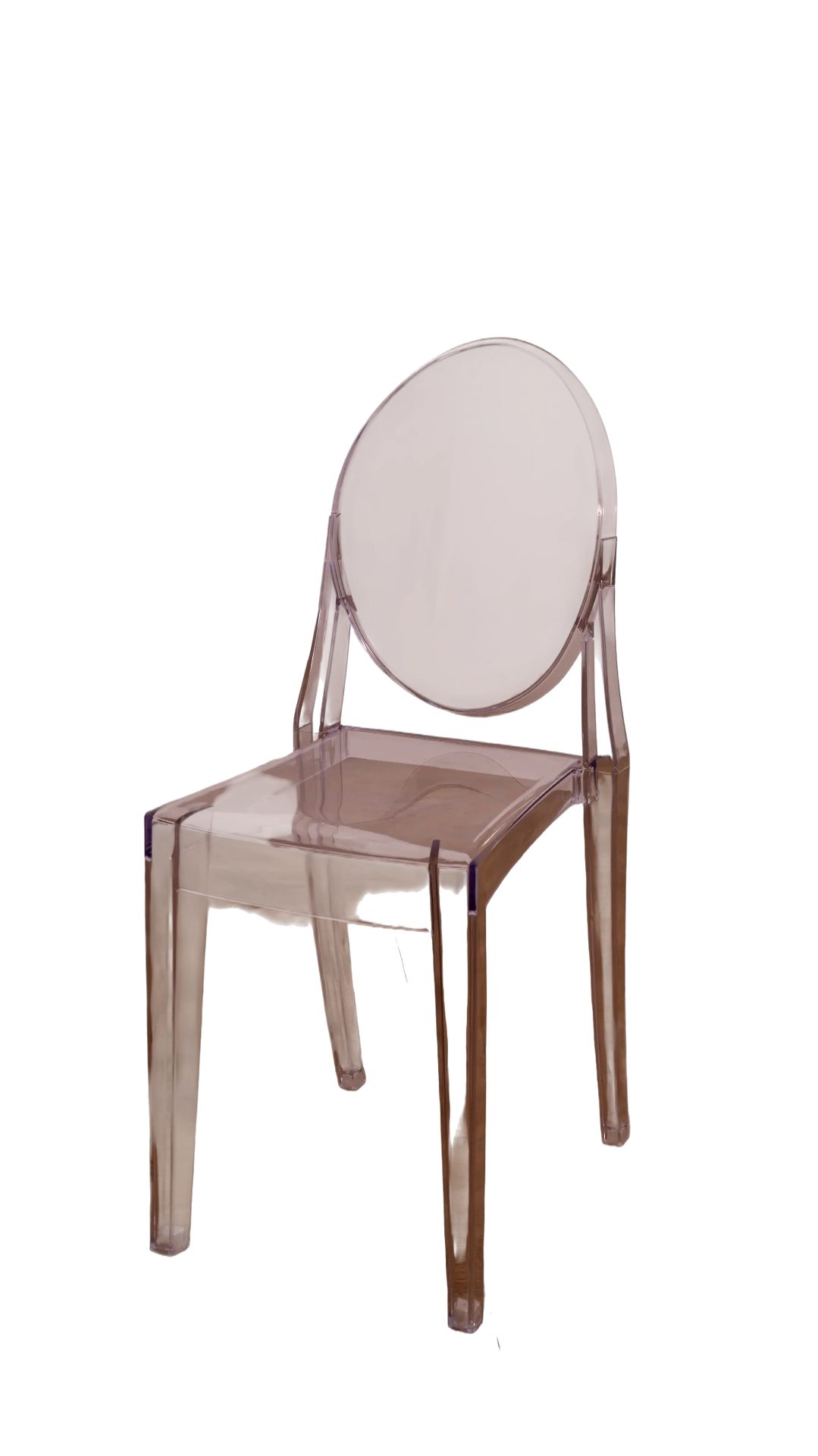 Ghost Chair Transparent in leichter Schrägansicht — fast schwebende Wirkung durch klare Materialität