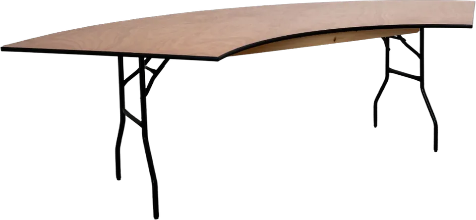 Wellentisch Curve zum geschlossenen Ring zusammengestellt — runde Tafel mit offener Mitte aus naturbelassenem Sperrholz